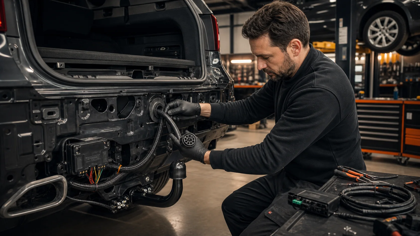 Pose d’un faisceau d’attelage protégé avec prise et module