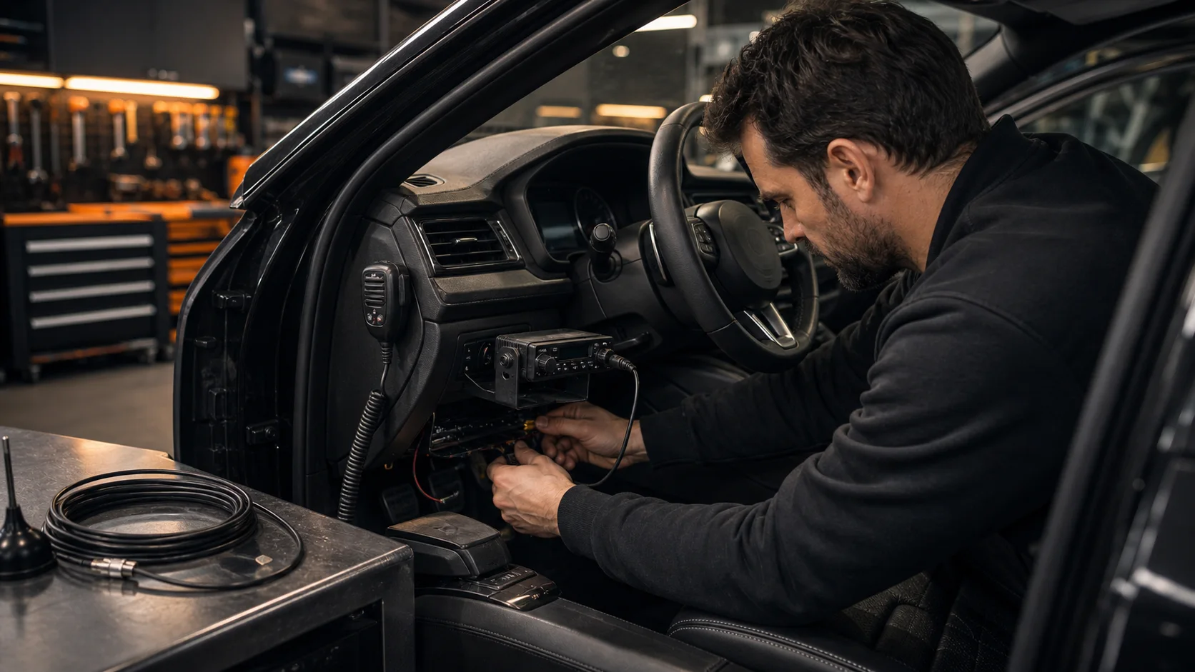 Installation d’un téléphone 8W de voiture avec alimentation et antenne