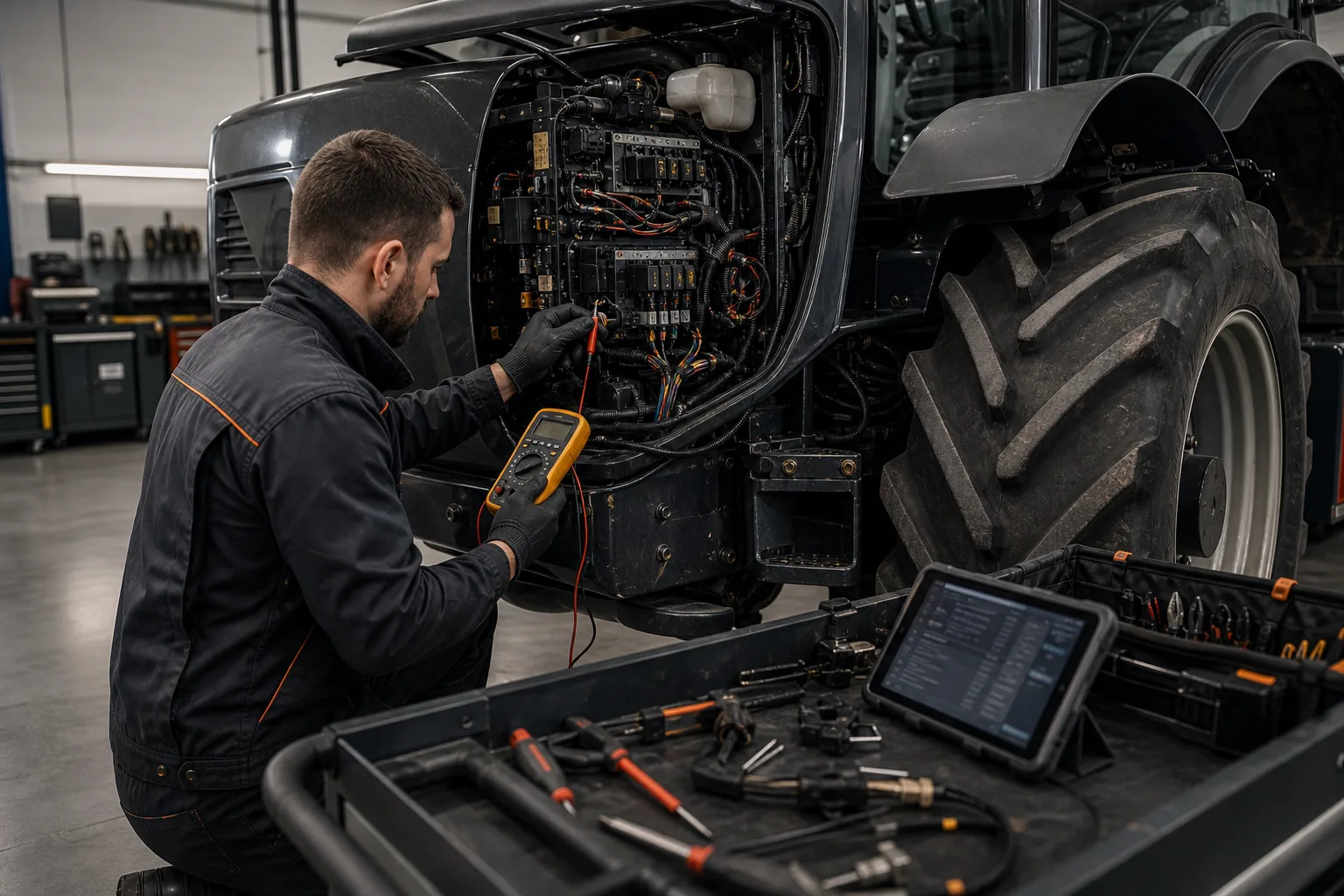 Diagnostic électrique et faisceau sur tracteur agricole