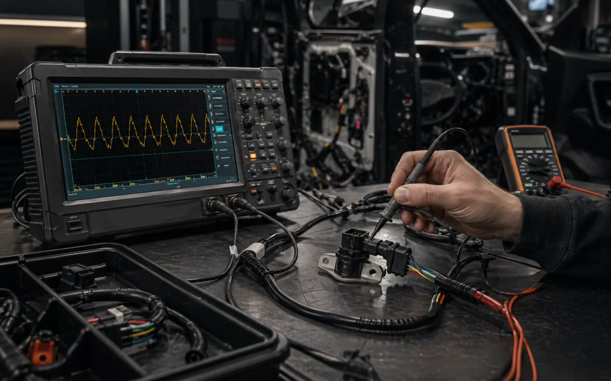 Oscilloscope de diagnostic testant un capteur automobile