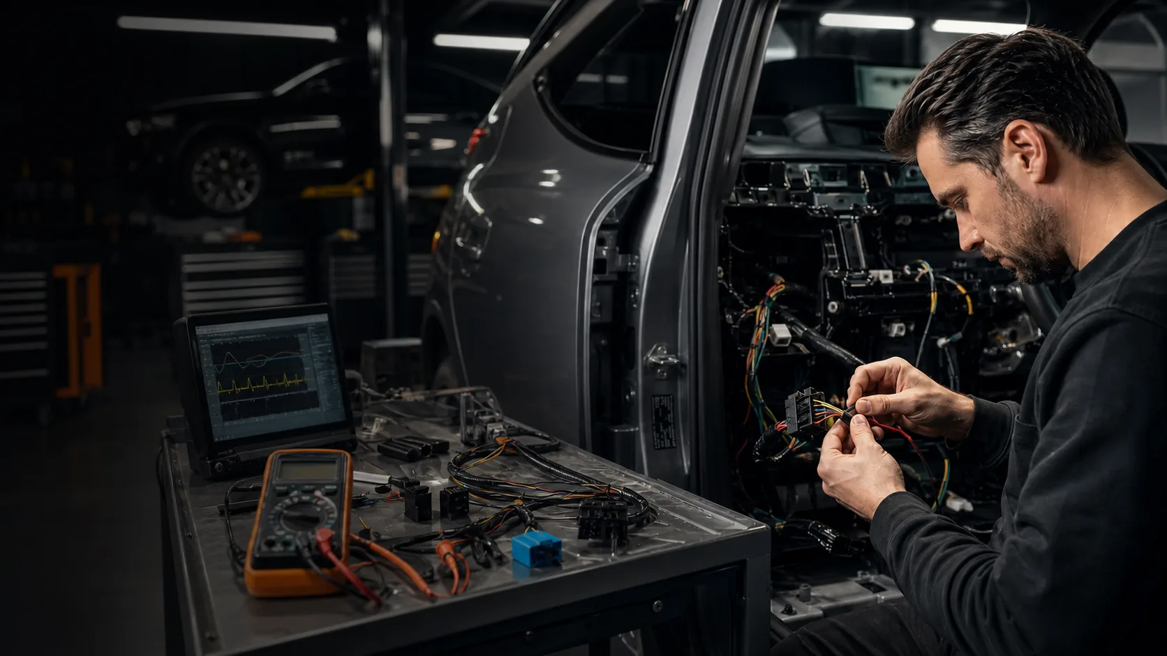 Contrôle de faisceau automobile avec oscilloscope et multimètre