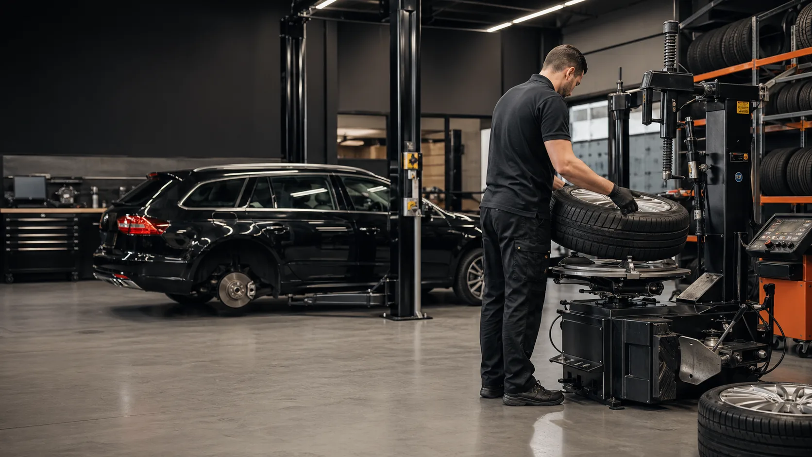 Changement et montage de pneus en atelier